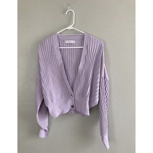 Mango MNG Cardigan Sweater Womens Large V Neck Knit Long Sleeve Light Purple